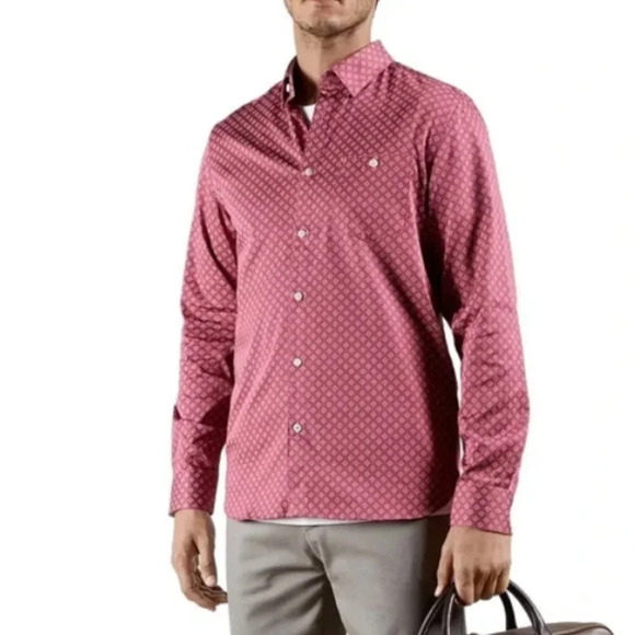 Ted Baker MENS PINK GEOMETRIC FLORAL PRINT STRETCH COTTON SHIRT in pink size 4/L - Picture 1 of 11